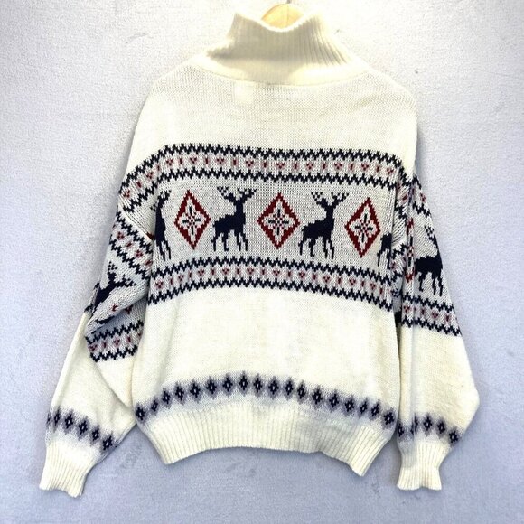 Scandia Woods Full Zip Cardigan Sweater Mens Large L Nordic Deer Knit White VTG - Picture 2 of 11